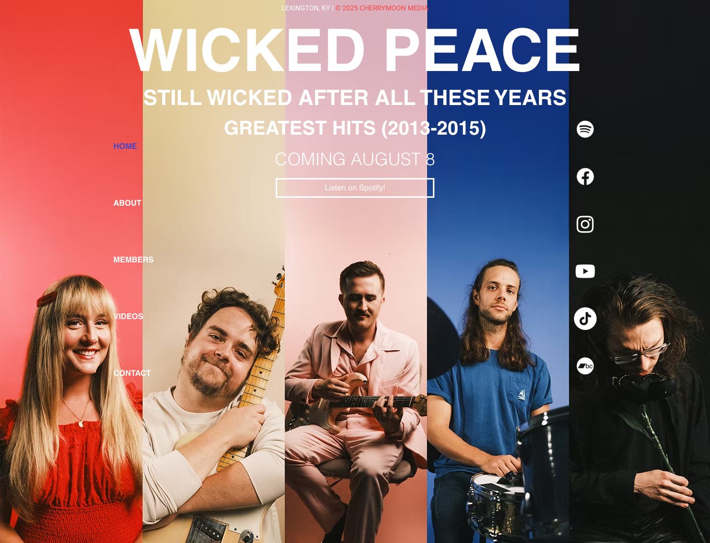 Wicked Peace band website featuring the group’s five members
